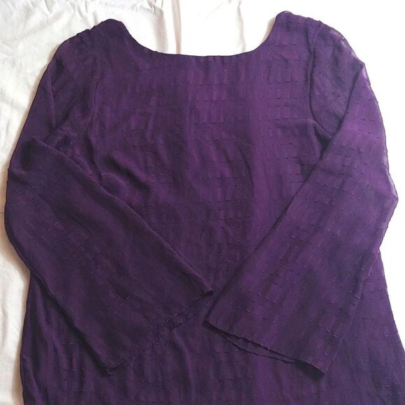 AB Studio Purple Layered Sheer Embroidered Bell Sleeves Blouse XL - Picture 3 of 12